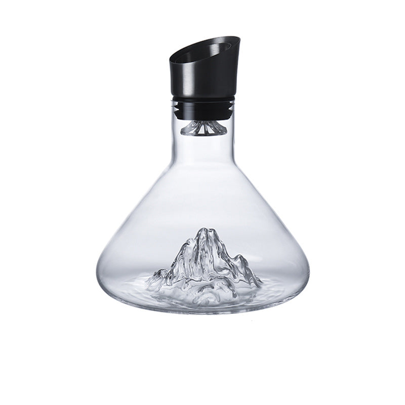 Crystal wine decanter with clear iceberg design isolated on white background