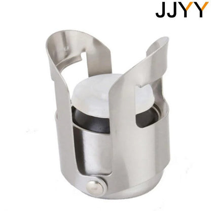 Stainless steel Champagne and sparkling wine bottle stopper with silicone sealing insert on a white background
