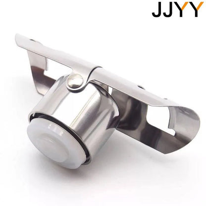Stainless steel Champagne and sparkling wine bottle stopper on a white background