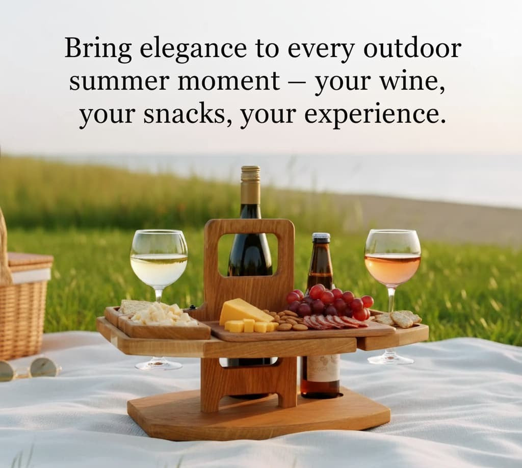 Outdoor Folding Wine Table with Wine & Glass Holder – Portable Picnic Tray