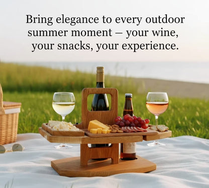 Outdoor Folding Wine Table with Wine & Glass Holder – Portable Picnic Tray