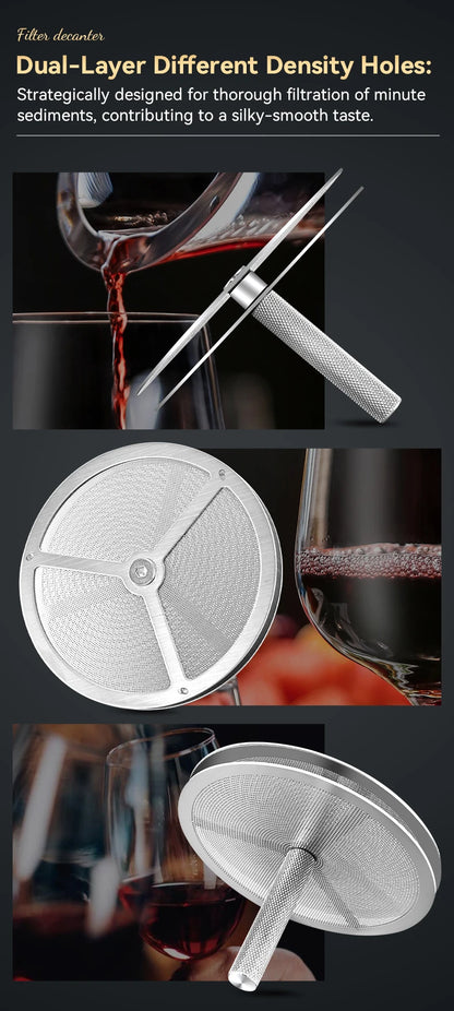 Stainless steel magic decanter, double old wine filter, dispenser aerator funnel with Sediment Strainer