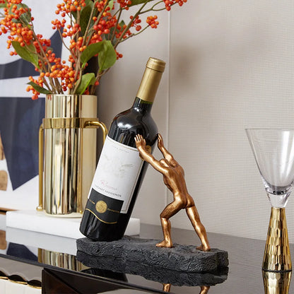 Strong Man Statue Wine Bottle Holder Ornamental Resin Hercules Wine Rack Pub Decor Living Room Barware Gym Souvenir Craft Gift