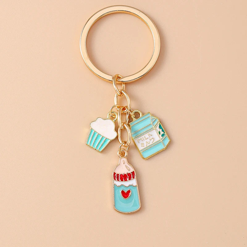 Cute Enamel Red Wine Keychain Simulation Drink Key Ring Pendant for Car Key Holder Women Girls Handbag Decor DIY Jewelry Gift