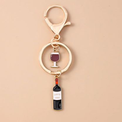 Cute Enamel Red Wine Keychain Simulation Drink Key Ring Pendant for Car Key Holder Women Girls Handbag Decor DIY Jewelry Gift
