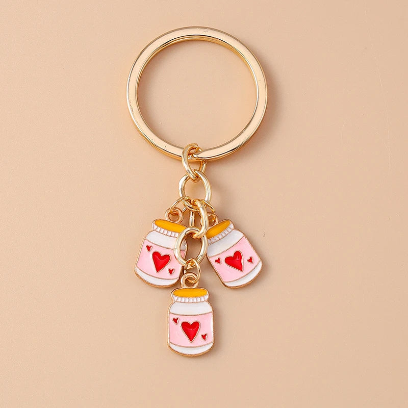 Cute Enamel Red Wine Keychain Simulation Drink Key Ring Pendant for Car Key Holder Women Girls Handbag Decor DIY Jewelry Gift