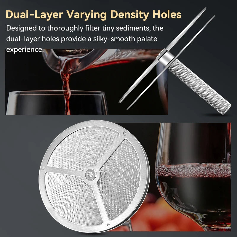 Stainless steel magic decanter, double old wine filter, dispenser aerator funnel with Sediment Strainer
