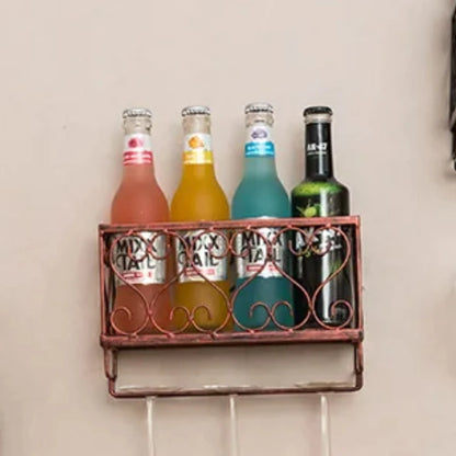 Wall-Mounted Wine Rack with Glass Holder – Rustic Metal Bottle Shelf for Home Bar & Kitchen Décor