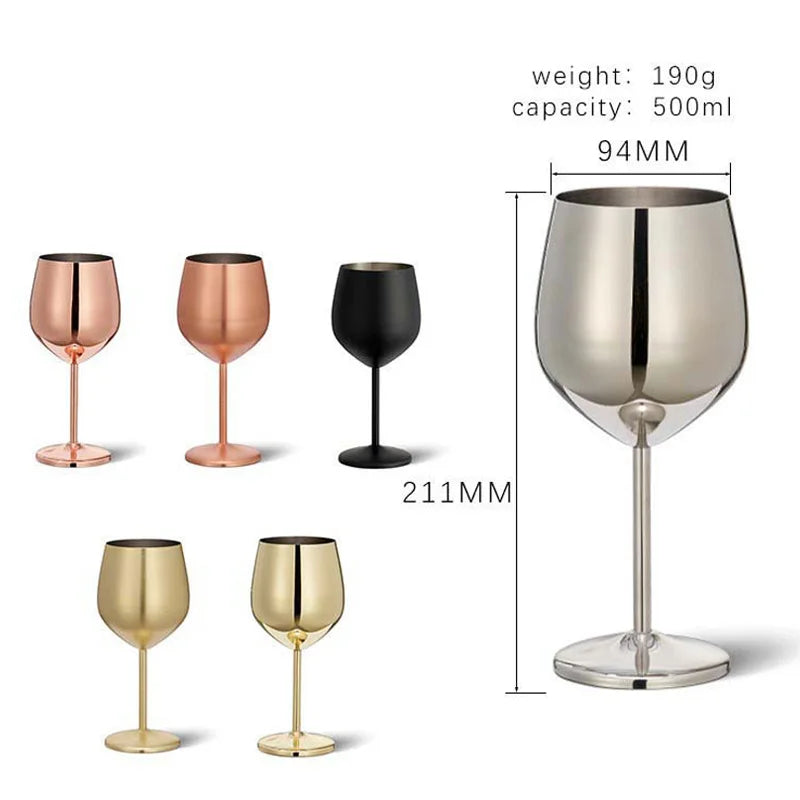 Luxury 304 Stainless Steel Wine Glass – 500ml Stemmed Goblet for Red Wine & Champagne