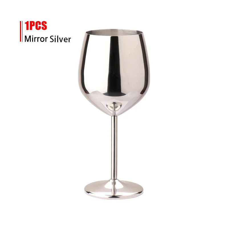 Luxury 304 Stainless Steel Wine Glass – 500ml Stemmed Goblet for Red Wine & Champagne