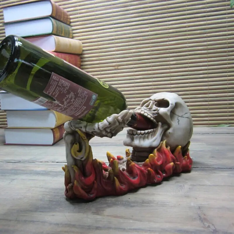Motorcycle Skeleton Model Wine Rack Decorative Resin Head Skull Wine Bottle Holder Party Barware Pub Ornament Halloween Craft