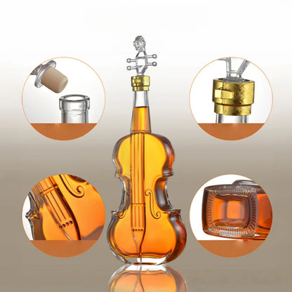 Descanter shaped like a violin with detailed views on a beige background