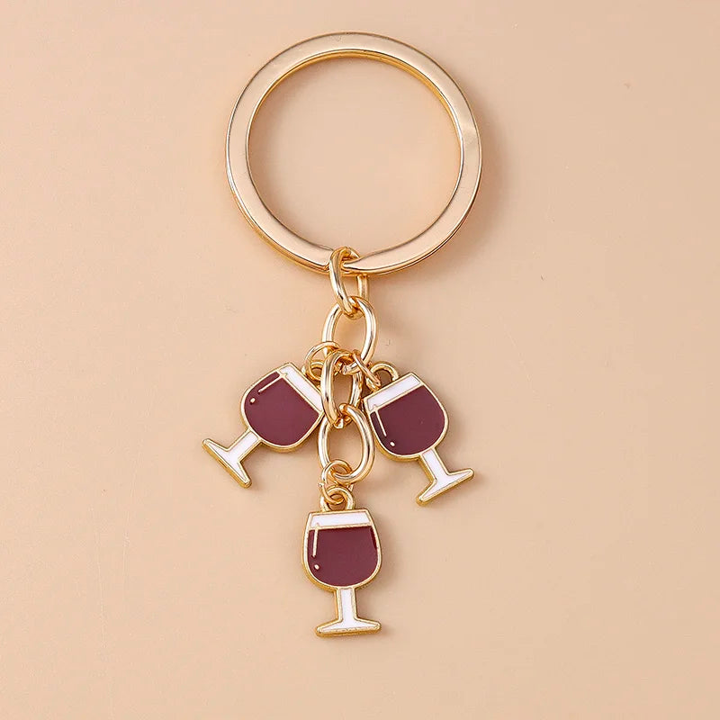 Cute Enamel Red Wine Keychain Simulation Drink Key Ring Pendant for Car Key Holder Women Girls Handbag Decor DIY Jewelry Gift