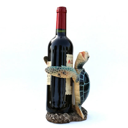 Sea Turtle Statue Wine Bottle Holder Enameled Resin Coral Wine Display Stand Marine Creature Tableware Ornament Bar Decor Craft