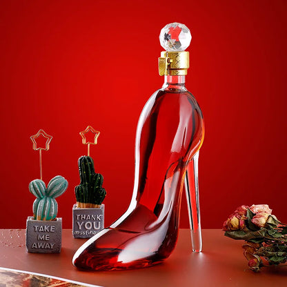 Creative High-heeled Shoe Design, Red Wine Decanter, Glass Empty Bottle with Sealed Lid, Thickened Whiskey Decanter