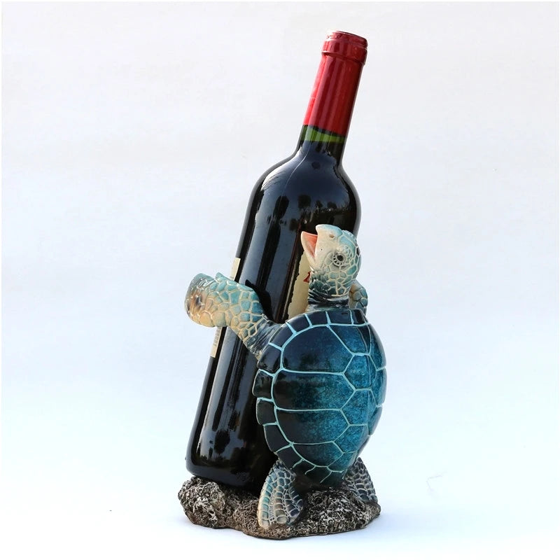 Sea Turtle Statue Wine Bottle Holder Enameled Resin Coral Wine Display Stand Marine Creature Tableware Ornament Bar Decor Craft