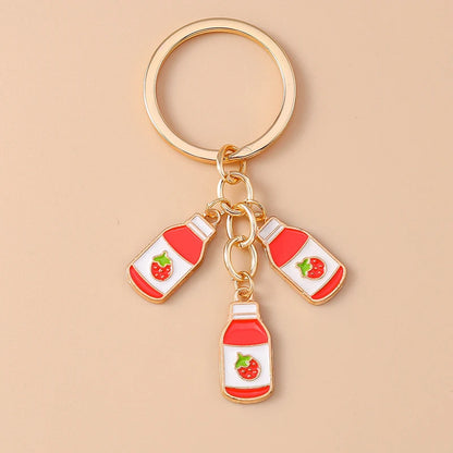 Cute Enamel Red Wine Keychain Simulation Drink Key Ring Pendant for Car Key Holder Women Girls Handbag Decor DIY Jewelry Gift