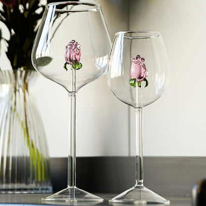 1 Piece Creative 3D Pink Glass Rose Build-in Red White Wine, Glasses, Cup Stemware Goblets, Champagne Flute, Household Lovely Gift