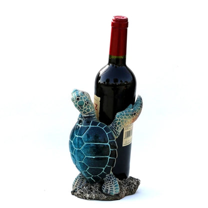 Sea Turtle Statue Wine Bottle Holder Enameled Resin Coral Wine Display Stand Marine Creature Tableware Ornament Bar Decor Craft