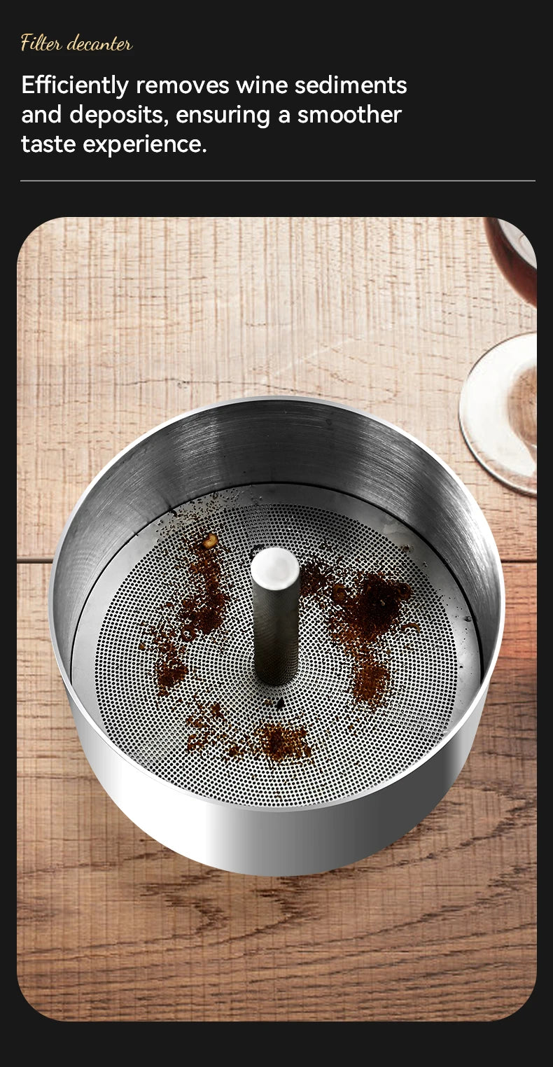 Stainless steel magic decanter, double old wine filter, dispenser aerator funnel with Sediment Strainer