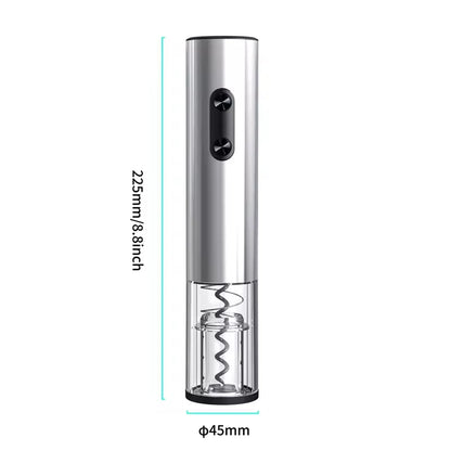 Electric wine opener with product dimensions shown on a white background