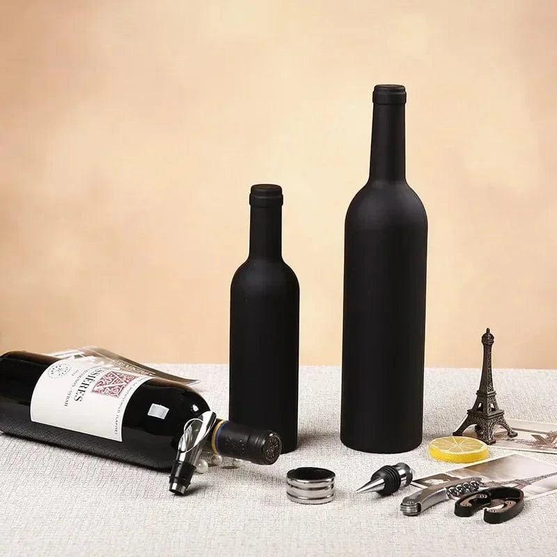“Elegant 5-piece wine accessory kit with bottle opener and tools on table”

