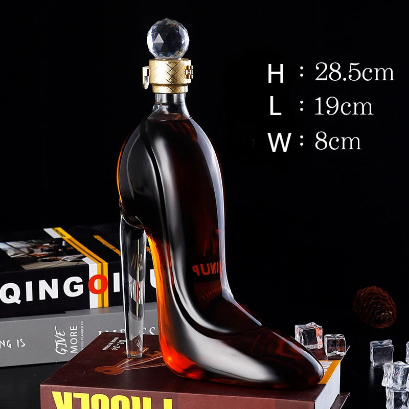Creative High-heeled Shoe Design, Red Wine Decanter, Glass Empty Bottle with Sealed Lid, Thickened Whiskey Decanter