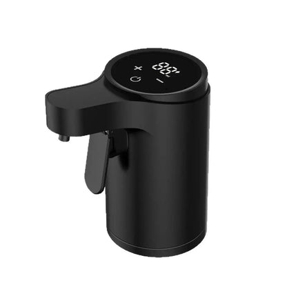 Black induction wine dispenser with digital display on a white background