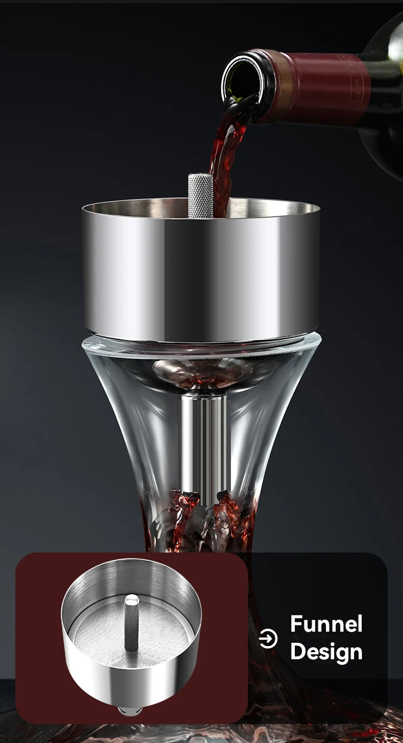 Stainless steel magic decanter, double old wine filter, dispenser aerator funnel with Sediment Strainer