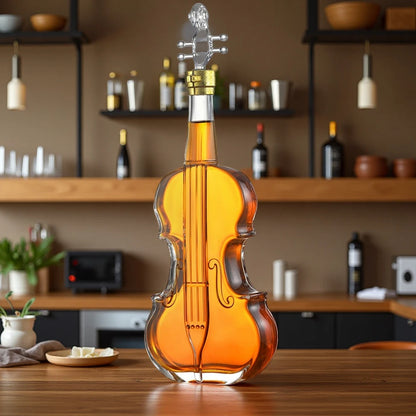 Violin-shaped glass wine bottle and decorative whiskey decanter for home, bar, and kitchen display