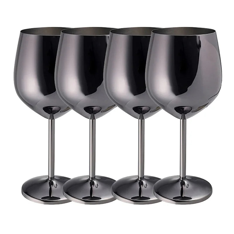 Luxury 304 Stainless Steel Wine Glass – 500ml Stemmed Goblet for Red Wine & Champagne