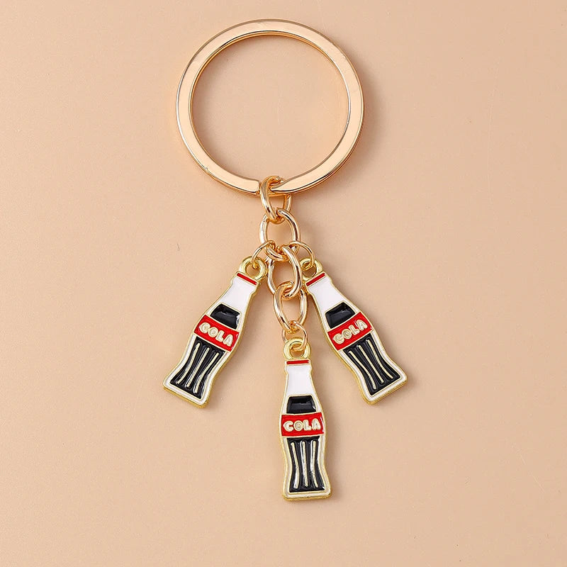 Cute Enamel Red Wine Keychain Simulation Drink Key Ring Pendant for Car Key Holder Women Girls Handbag Decor DIY Jewelry Gift
