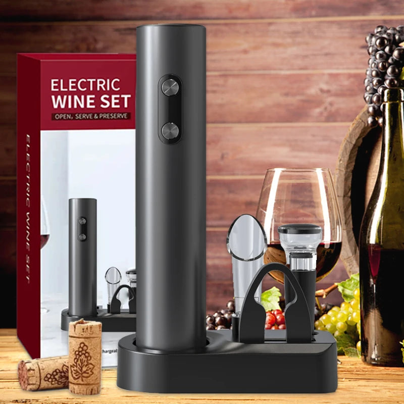 Electric Wine Bottle Opener Set Automatic Corkscrew Kit With Aerator,Foil Cutter Battery Operated Corkscrew for Wine Lovers Gift