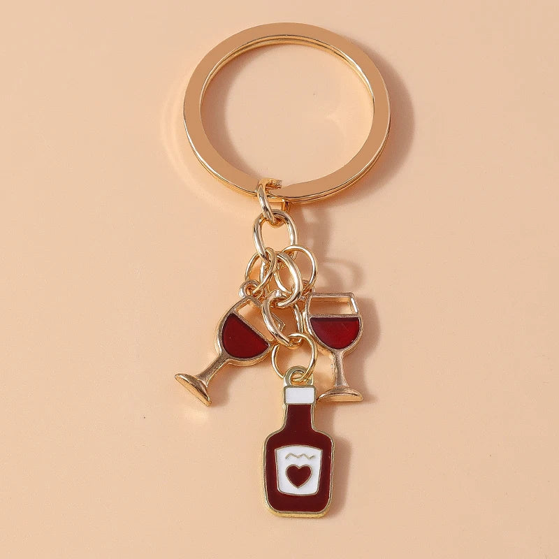 Cute Enamel Red Wine Keychain Simulation Drink Key Ring Pendant for Car Key Holder Women Girls Handbag Decor DIY Jewelry Gift