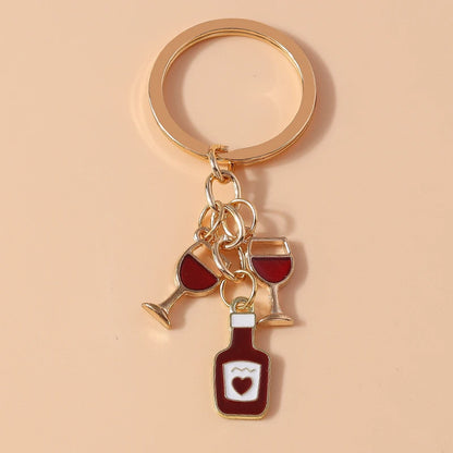 Cute Enamel Red Wine Keychain Simulation Drink Key Ring Pendant for Car Key Holder Women Girls Handbag Decor DIY Jewelry Gift