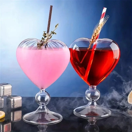 1pc Heart Shaped Cocktail Glass with Straw Clear Stemmed Wine Glass Creative Champagne Glasses Drinking Cups for Bar Pub Club