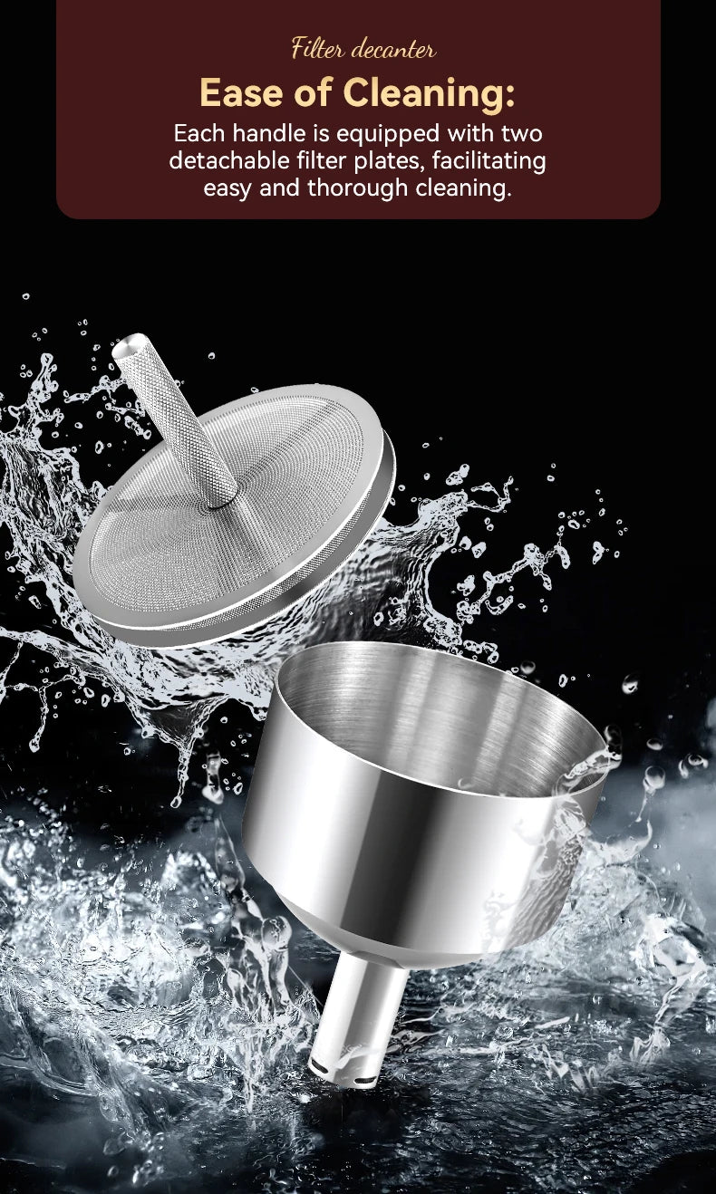 Stainless steel magic decanter, double old wine filter, dispenser aerator funnel with Sediment Strainer