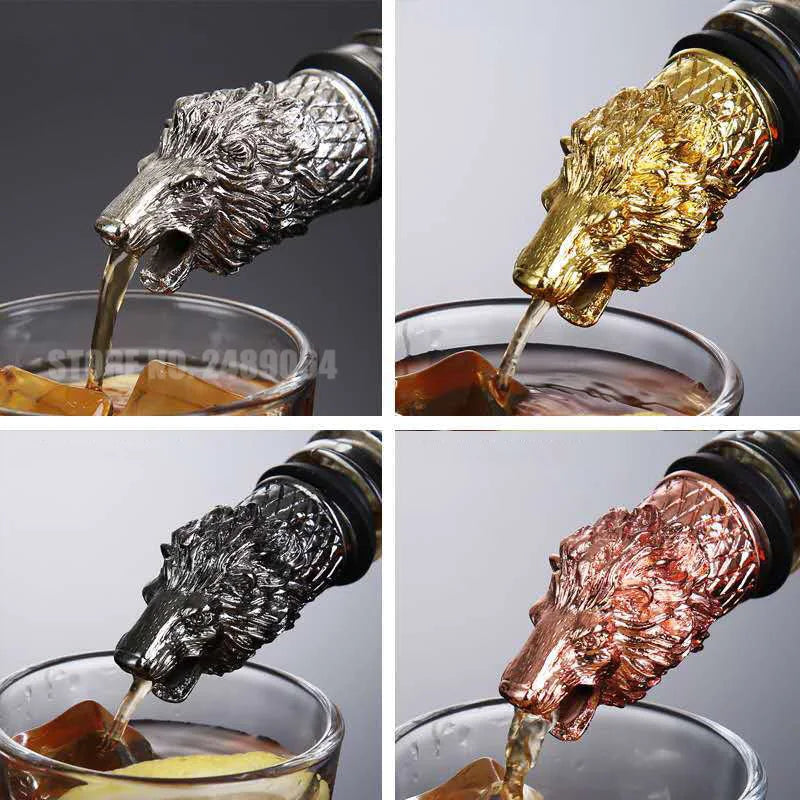 1PC Animal Head Wine Pourer Zinc Alloy Deer Elk Lion Leopard Wolf Eagle Dragon Wine Pour Spout Stopper Club Bar Accessories