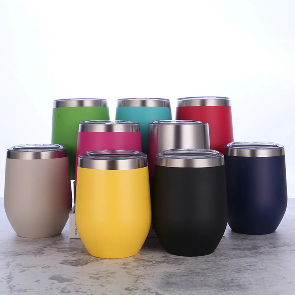 12oz stainless steel thermal mug with double-wall vacuum insulation, designed for hot and cold beverages, elegant eggshell finish – Macs Sip and Serve.
