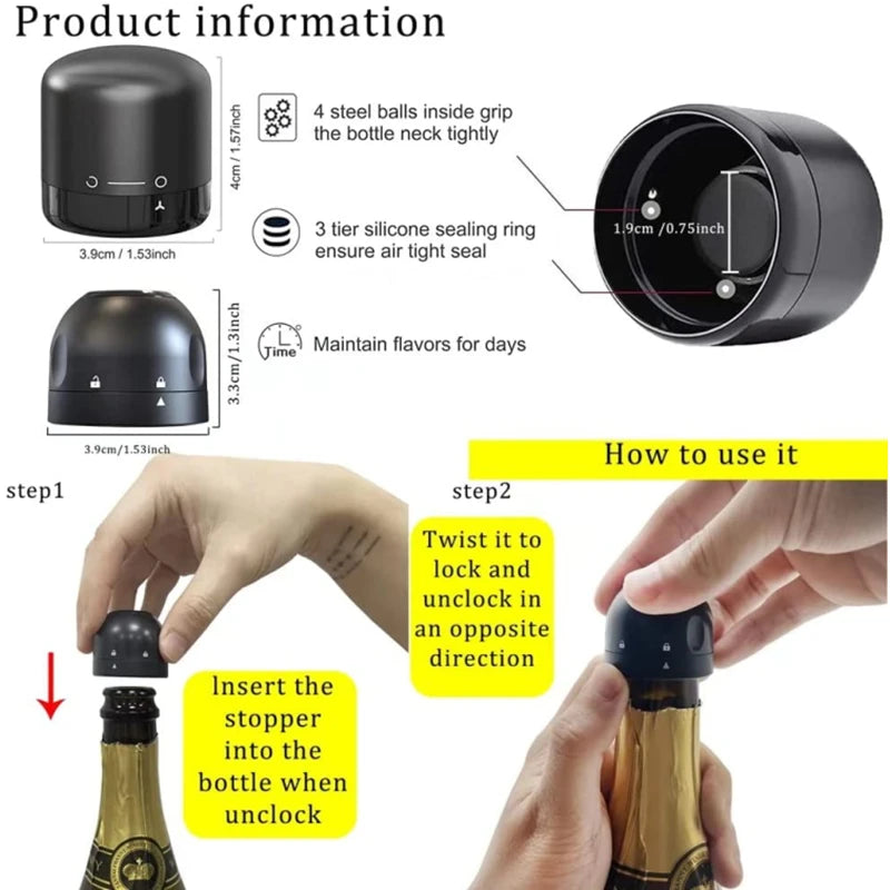New 2PCS Vacuum Red Wine Bottle Cap Stopper, Silicone Sealed Champagne Bottle Stopper, Vacuum Retain Freshness Wine Plug, Bar Tools
