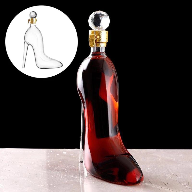 Creative High-heeled Shoe Design, Red Wine Decanter, Glass Empty Bottle with Sealed Lid, Thickened Whiskey Decanter