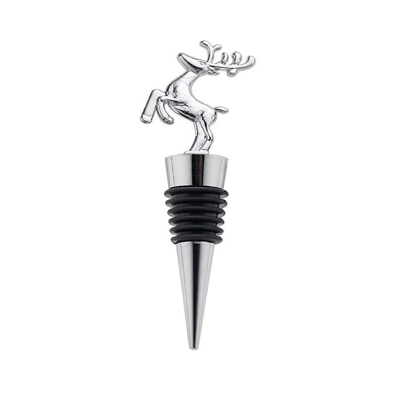 Silver deer-shaped bottle stopper on a white background