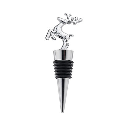 Silver deer-shaped bottle stopper on a white background