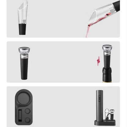 Electric Wine Bottle Opener, Wine Pourer, Automatic Red Wine Opener, Vacuum Bottle Stopper, Storage Base, Bar Kitchen Tools