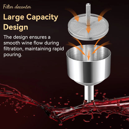 Stainless steel magic decanter, double old wine filter, dispenser aerator funnel with Sediment Strainer