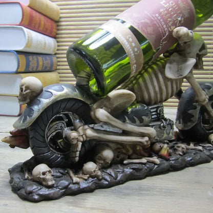 Motorcycle Skeleton Model Wine Rack Decorative Resin Head Skull Wine Bottle Holder Party Barware Pub Ornament Halloween Craft