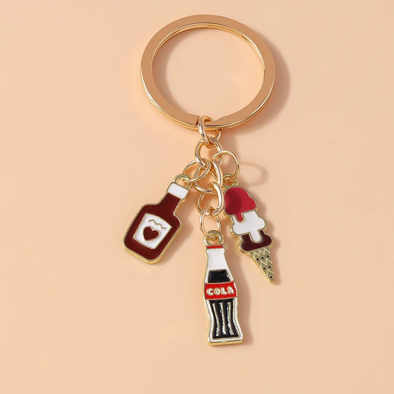 Cute Enamel Red Wine Keychain Simulation Drink Key Ring Pendant for Car Key Holder Women Girls Handbag Decor DIY Jewelry Gift
