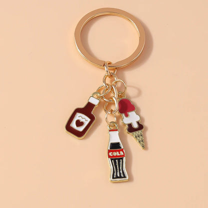Cute Enamel Red Wine Keychain Simulation Drink Key Ring Pendant for Car Key Holder Women Girls Handbag Decor DIY Jewelry Gift