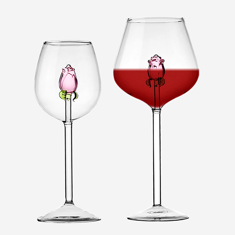 1 Piece Creative 3D Pink Glass Rose Build-in Red White Wine, Glasses, Cup Stemware Goblets, Champagne Flute, Household Lovely Gift