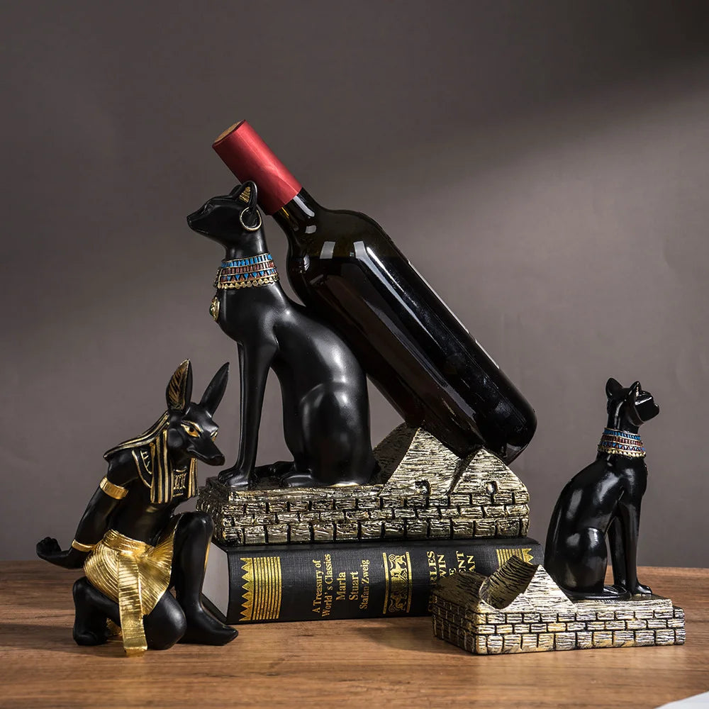 Egypt Anubis Wine Rack, Bastet God Cat Wine Bottle Rack, Resin Arts And Crafts, Bar Ornament Decoration